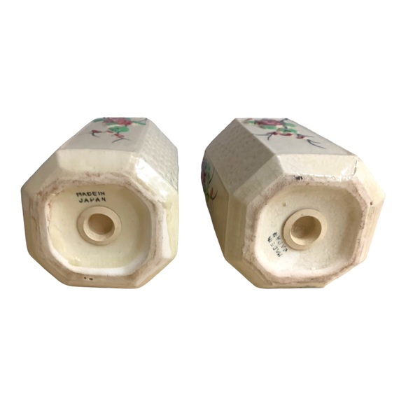 VTG Japan Shabby Chic Rose Floral Basket Weave Extra Large Salt & Pepper Shaker - Picture 6 of 7